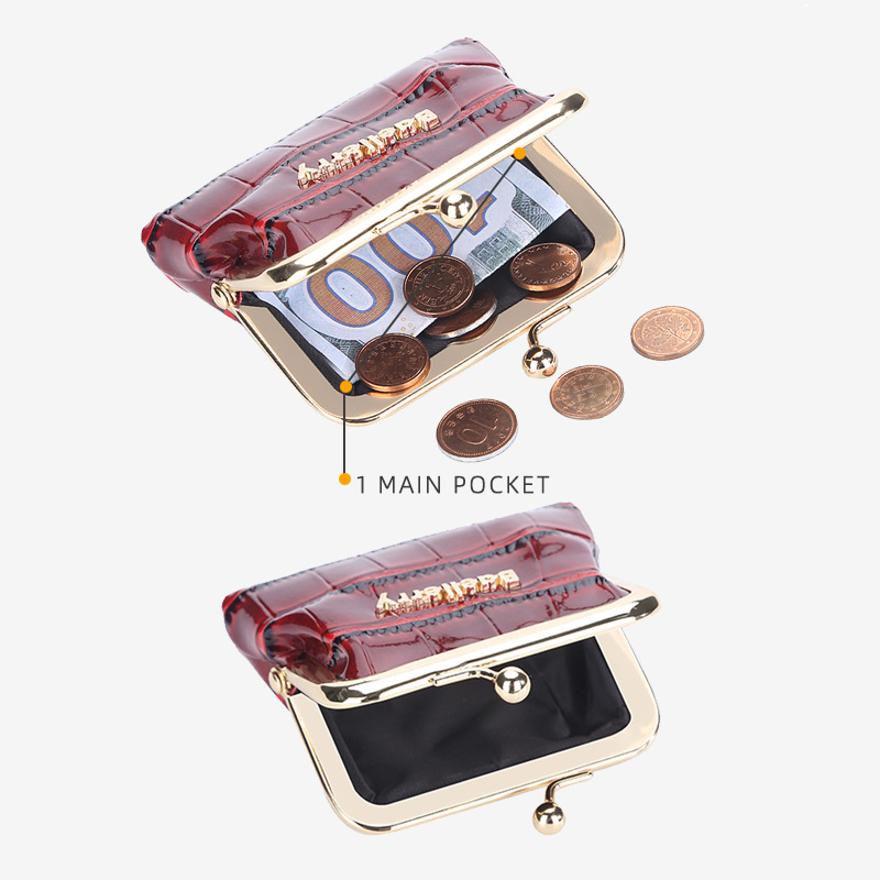 Baellerry New Coin Purse Glossy Crocodile Wallet Metal Clip Buckle Coin Purse_voghion.com