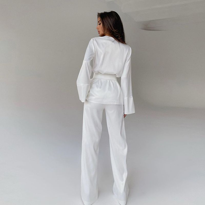 Women's Sleepwears Nightgown Ice Silk Comfortable Long Sleeve Pajamas Loose Pajamas Two Piece Set Fashionable Women's Home Clothes_voghion.com