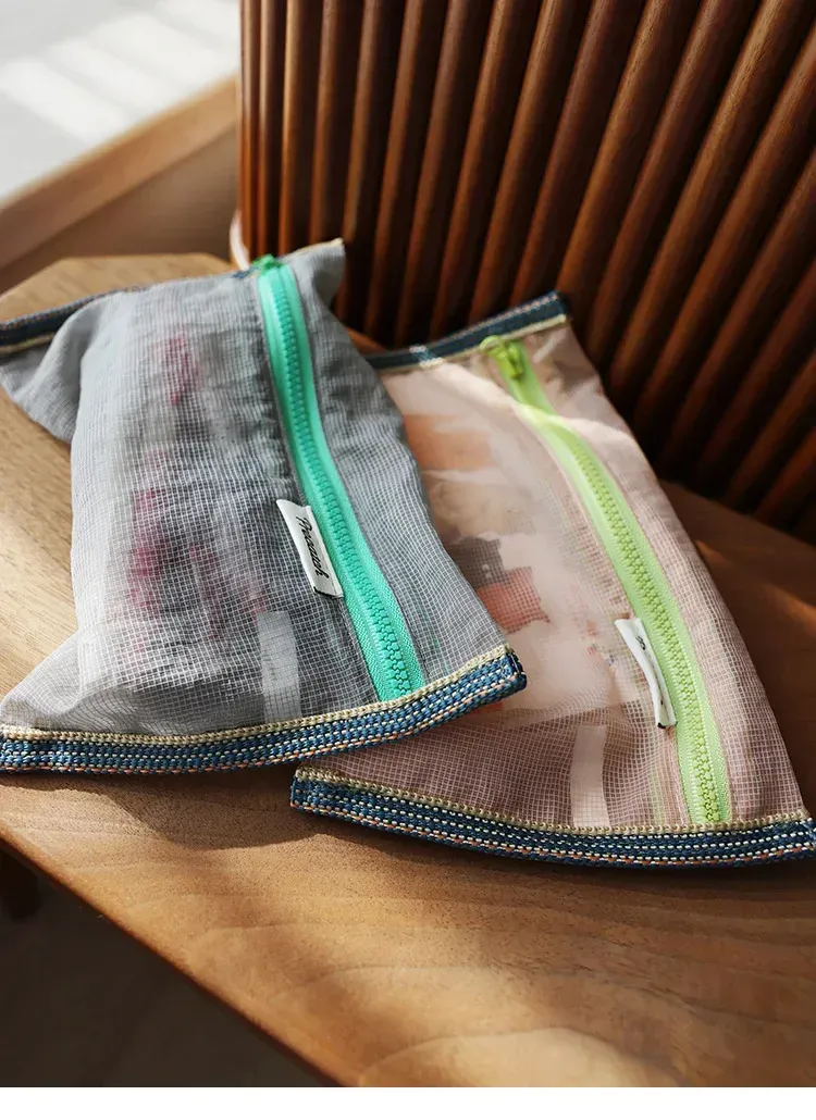Translucent Mesh Nylon ID Travel Ticket Data Line Pen Storage Portable Thin Foldable Cosmetic Bag Pencil Case 250414_voghion.com