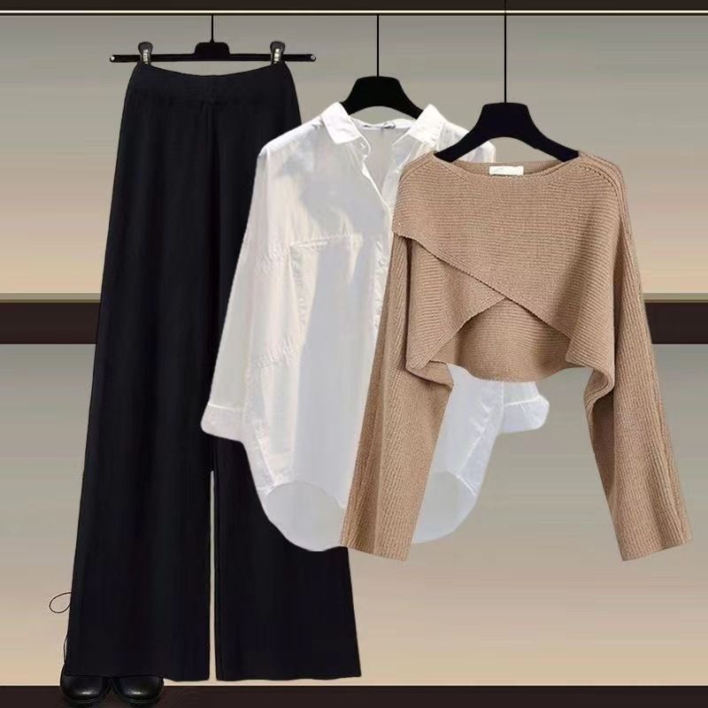 Roupas femininas Camisola de malha camisa perna larga calças três peças terno tamanho grande roupas femininas moda feminina slim_voghion.com