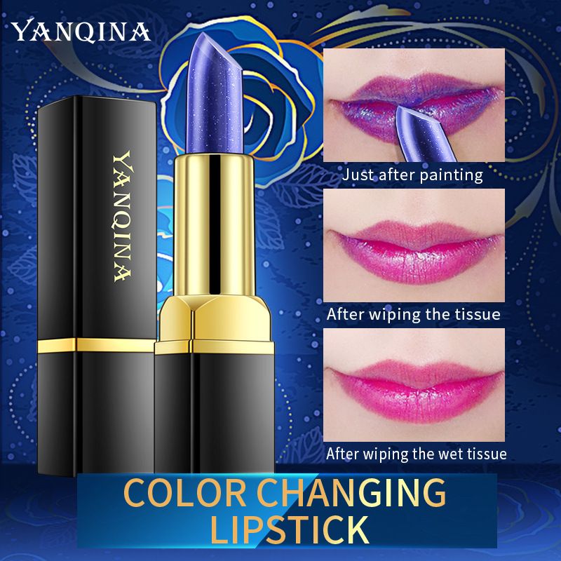 Lápiz labial YANQINA Blue Enchantress que cambia de color, bálsamo labial hidratante, antiadherente, resistente al agua, maquillaje que no se desvanece._voghion.com