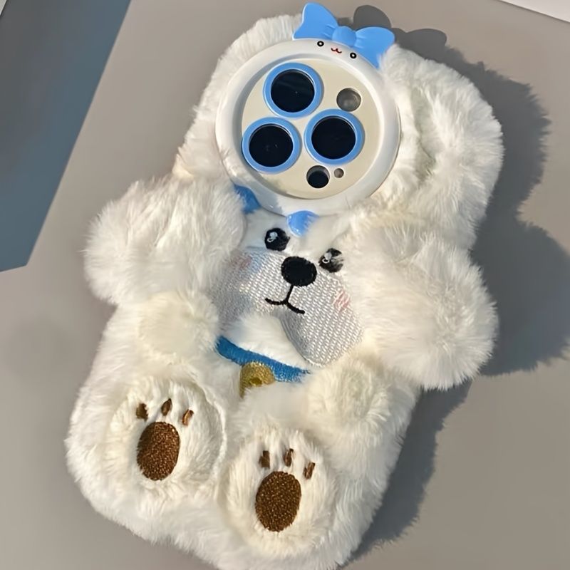 White Plush Dog Phone Case For 15 Pro Max/15 Pro/15/15/15Plus/14 Pro Max/14 Pro/14Plus/14/13 Pro Max/13 Pro/13/12 Pro Max/12 Pro/12/12/11Pro Max/11_voghion.com