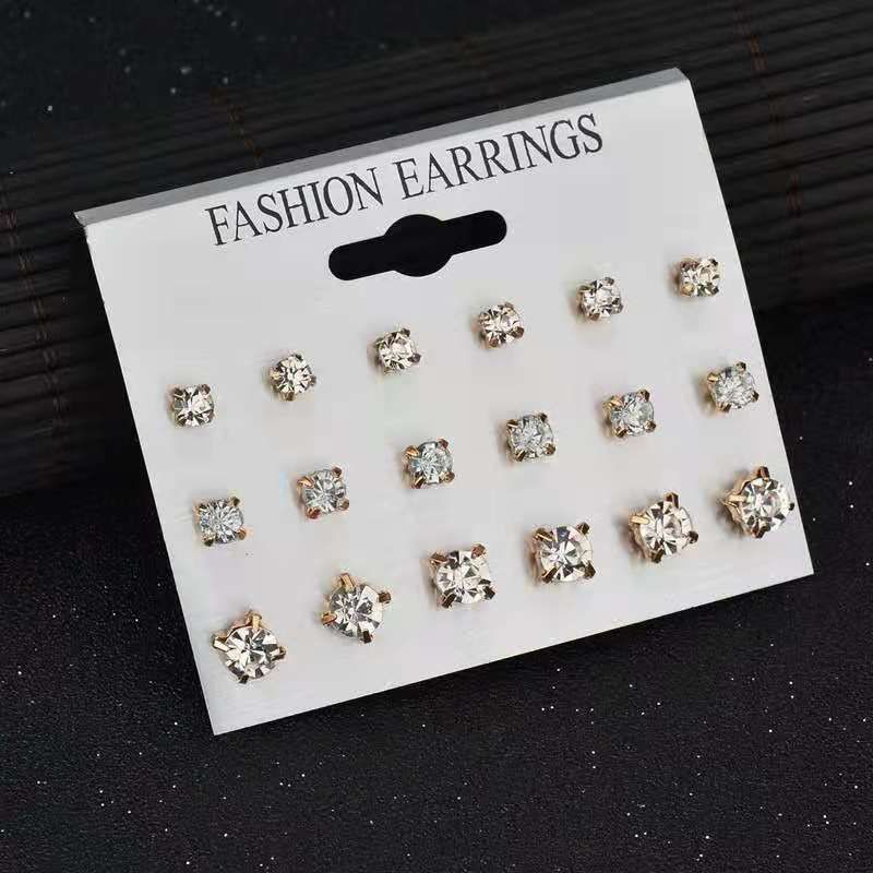 9 Paare/satz Quadratische Geometrische Ohrringe Mode Einfache Mix Stud Ohrringe Set Für Frauen Neue Strass Kristall Ohrringe Schmuck_voghion.com