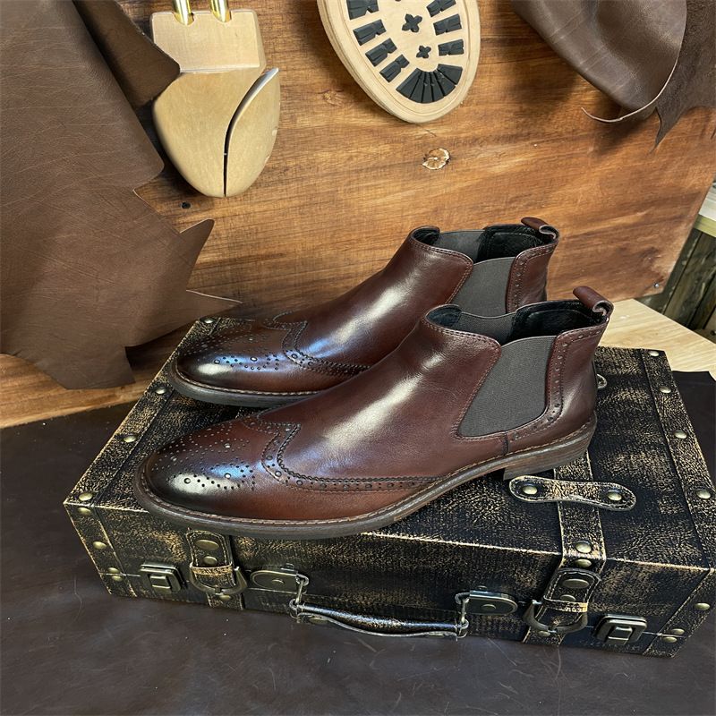 Stivali in vera pelle di cavallo fatti a mano, stivaletti casual in pelle alla moda per quattro stagioni_voghion.com