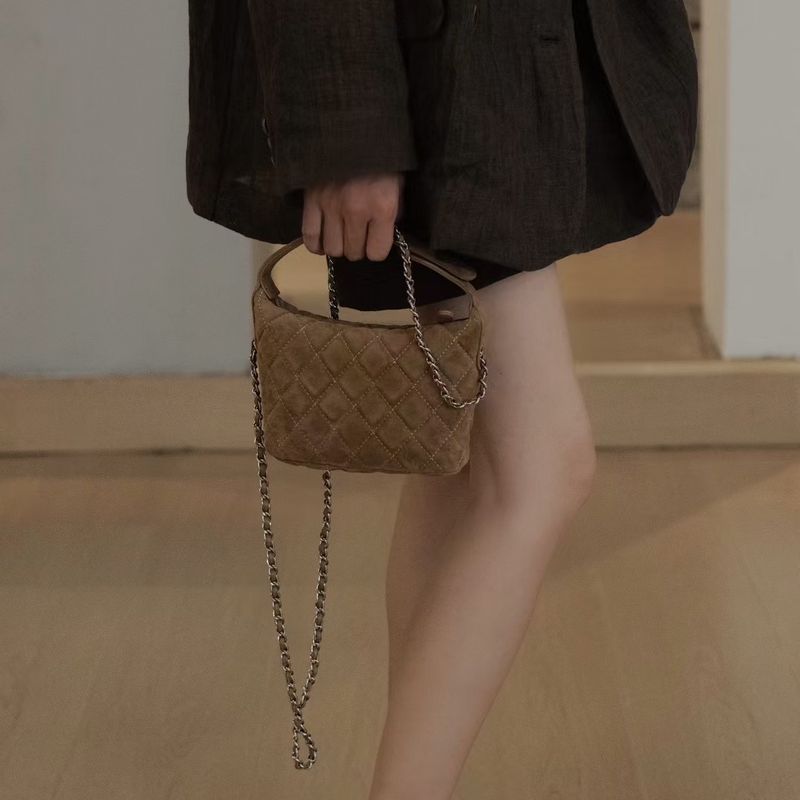 Borsa a mano Hobo con tracolla versatile in vera pelle, stile Frosted 25c, con tracolla a catena trapuntata, porta pranzo da donna_voghion.com
