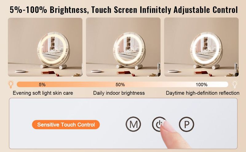 VEVOR 12' Vanity Mirror With Lights LED Makeup Round W/ Smart Touch For Bedroom_voghion.com