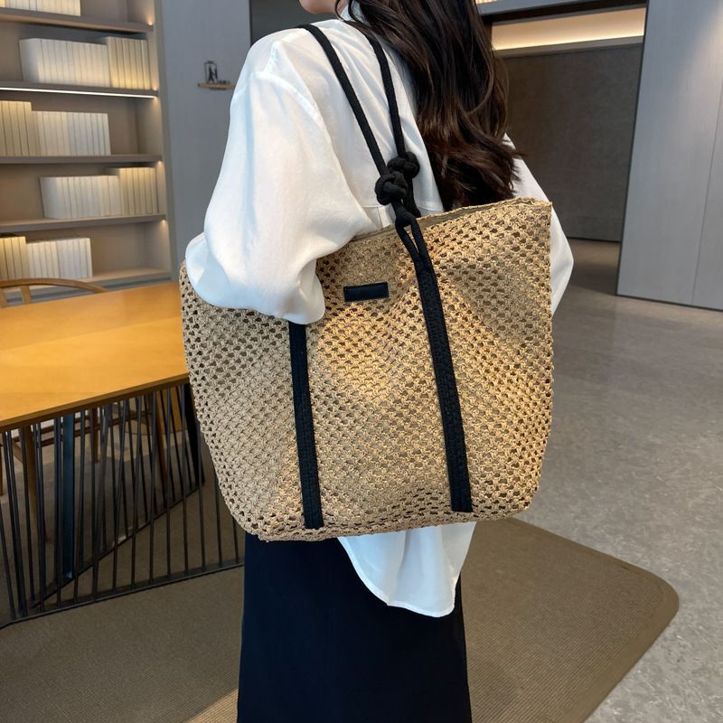 Elegante borsa da donna in paglia intrecciata, borsa da spiaggia per le vacanze, casual, shopper, tote, con manico superiore, alla moda, sottobraccio, a tracolla_voghion.com