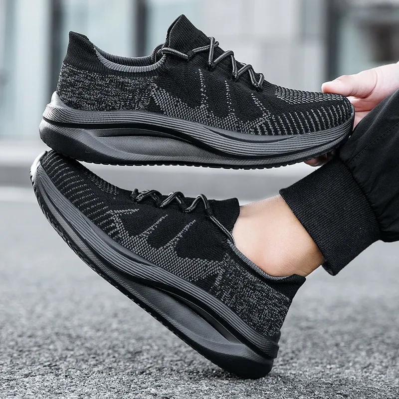 Four-season Style Flying Woven Breathable Mesh Casual Sports Shoes,men's Anti-slip Wear-resistant Running Shoes And Sock Shoes_voghion.com
