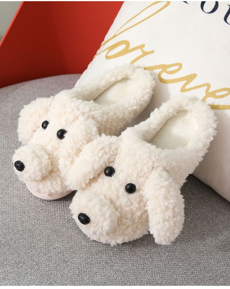 2021 Autumn Winter Cute Cartoon Cotton For Men And Women Indoor Warm Teddy Dog Slippers Full Coverage Thick Sole_voghion.com