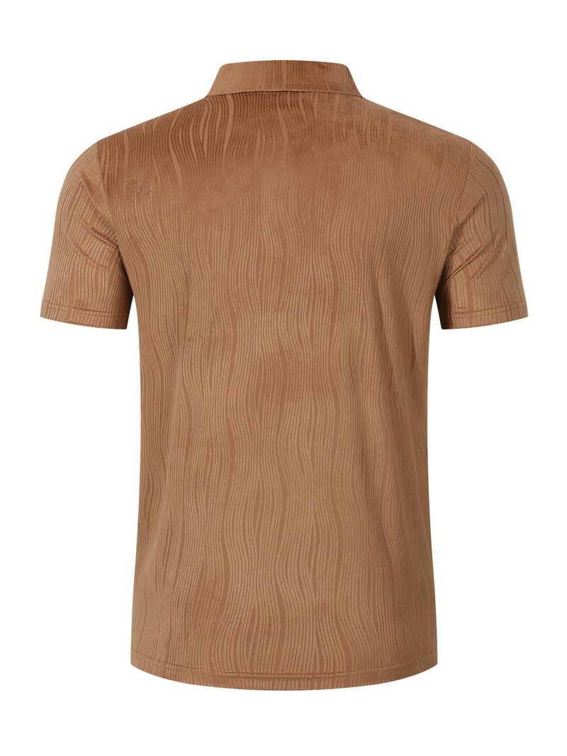 Men's New Lapel Button Pocket Corduroy Solid Color Casual Short Sleeved Polo Shirt_voghion.com
