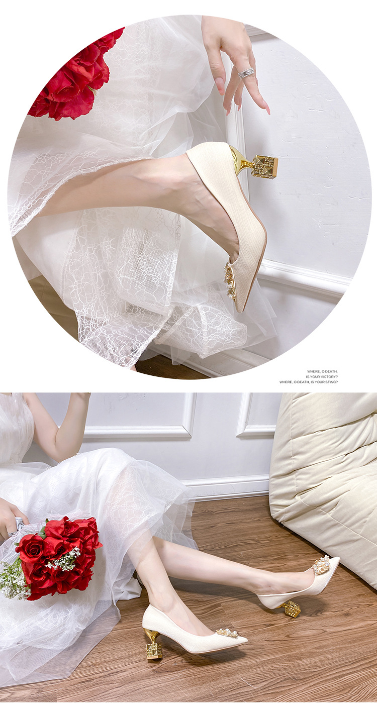 New Simple Light Luxury Pointed Toe Square Buckle Small Thick Heel Fashion High Heeled Women S Shoes Comfortable And Versatile Professional_voghion.com