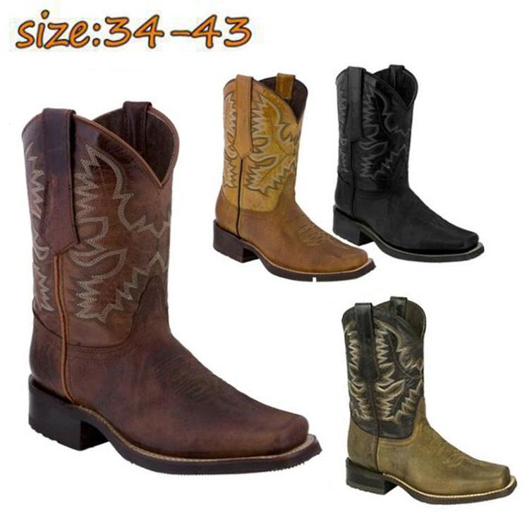 Spring and autumn boots Parquet ankle boots square head Roman boots_voghion.com