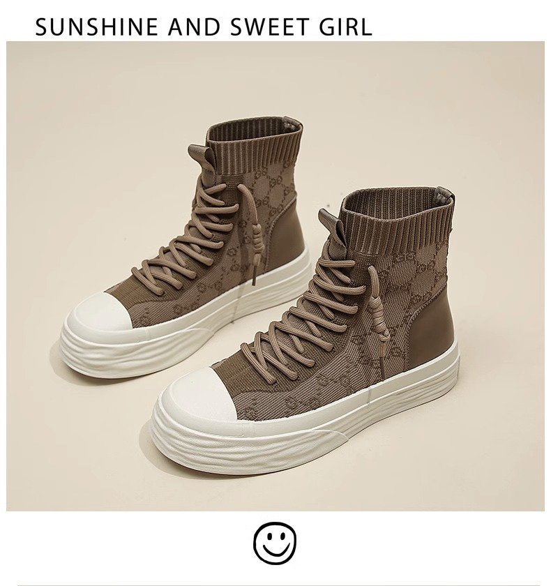 Botas con calcetines elásticos para mujer, zapatos altos transpirables de otoño 2023, botas Martin transpirables de punto elevado con suela gruesa, botas cortas finas y delgadas_voghion.com