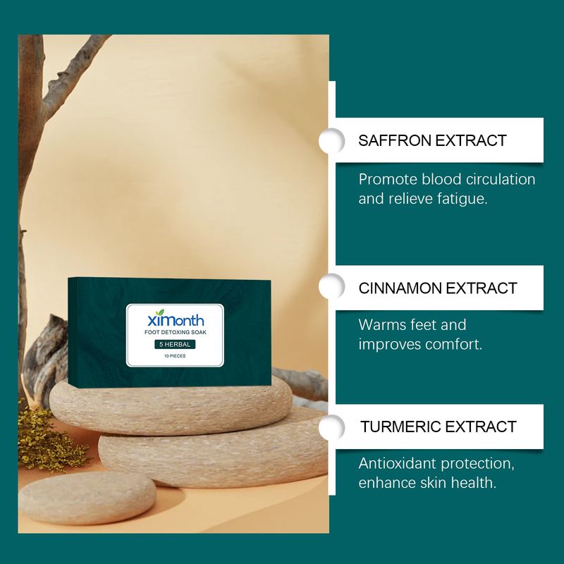 Ximonth Kräuter-Fußbadeball enthält pflanzliche Inhaltsstoffe zur Linderung von Beinbeschwerden und zur Befeuchtung der Haut. Fußpflege_voghion.com