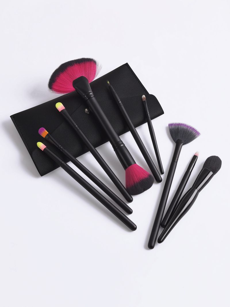 9 black makeup brush set with brush bag including powder brush, blush brush FINDCOLOR _voghion.com