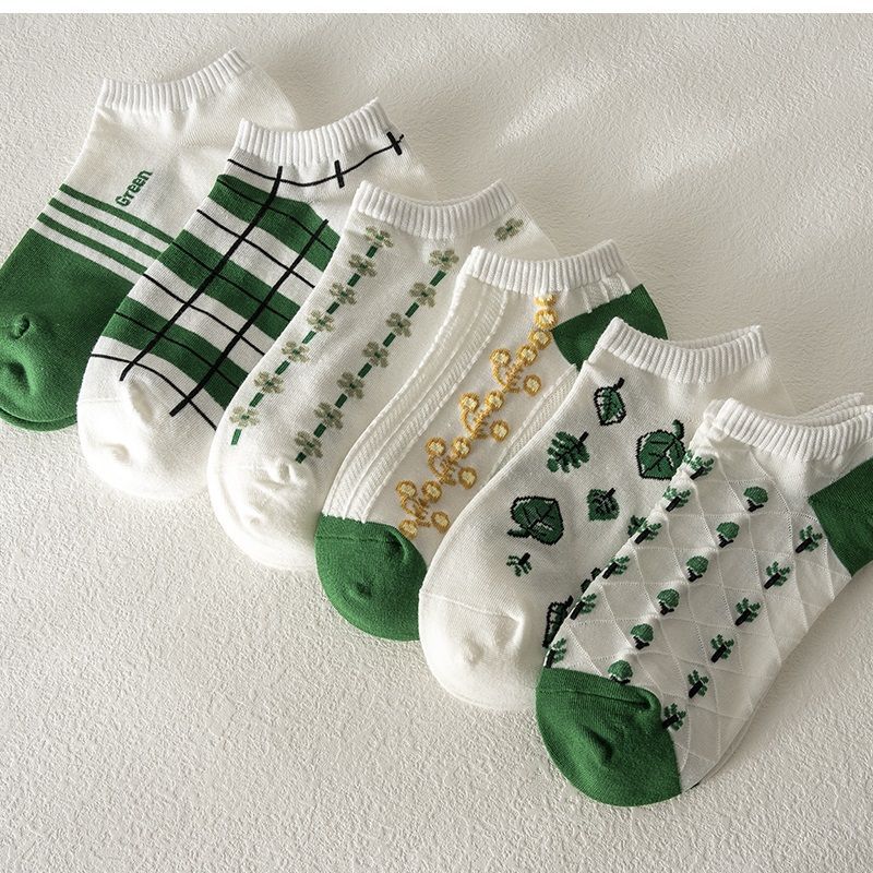 Calzini corti da donna in Corea del Sud, calzini estivi sottili da studente verde, carini in stile college, calzini da barca alla moda, bianchi_voghion.com