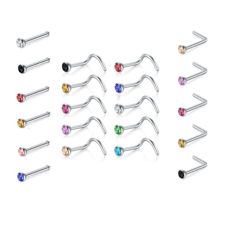Women's Jewelry Stainless Steel Nose Nail Set 18 Pieces Piercing Nose Ring Set Titanium Steel Nose Jewelry_voghion.com