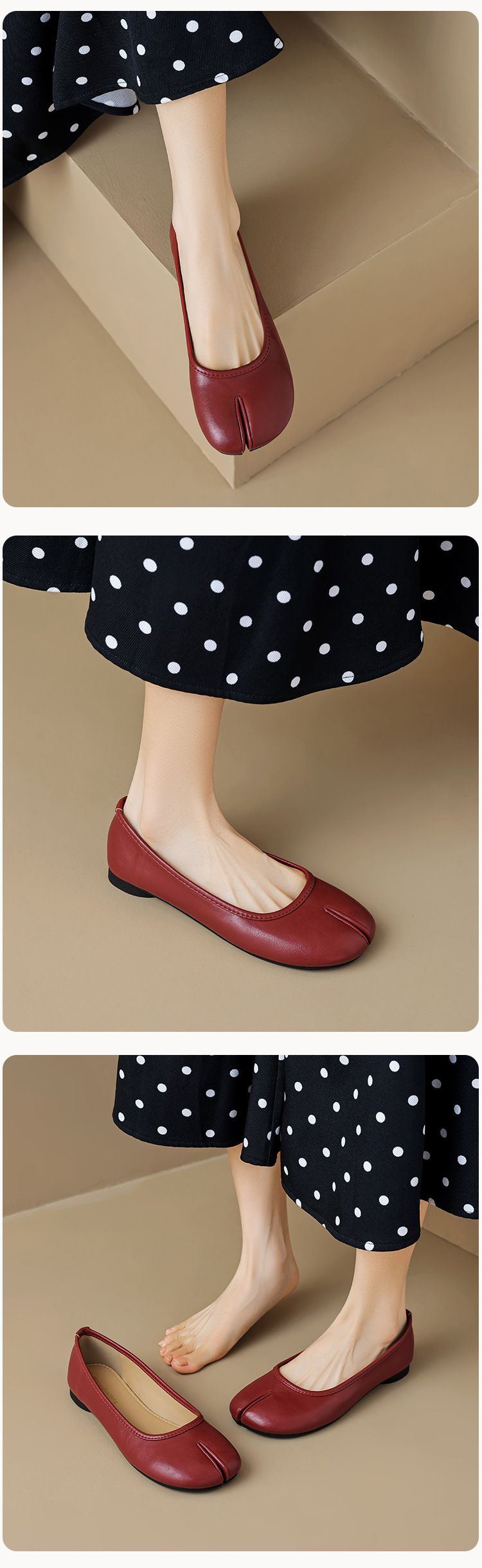 Pig's Trotters Split-toed Shoes Women's Shallow Mouth One-pedal Flat-soled Horseshoe Beanie Shoes Ballet Shoes_voghion.com