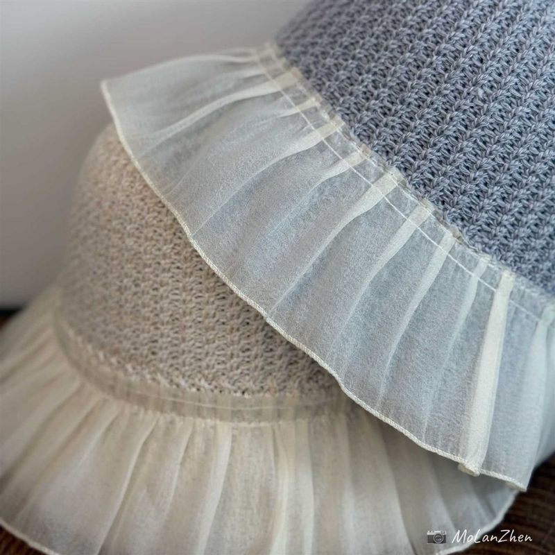 Cappello da pescatore lavorato a maglia con gonna in pizzo e giunture, cappello da sole estivo lavorato a maglia per bambini_voghion.com