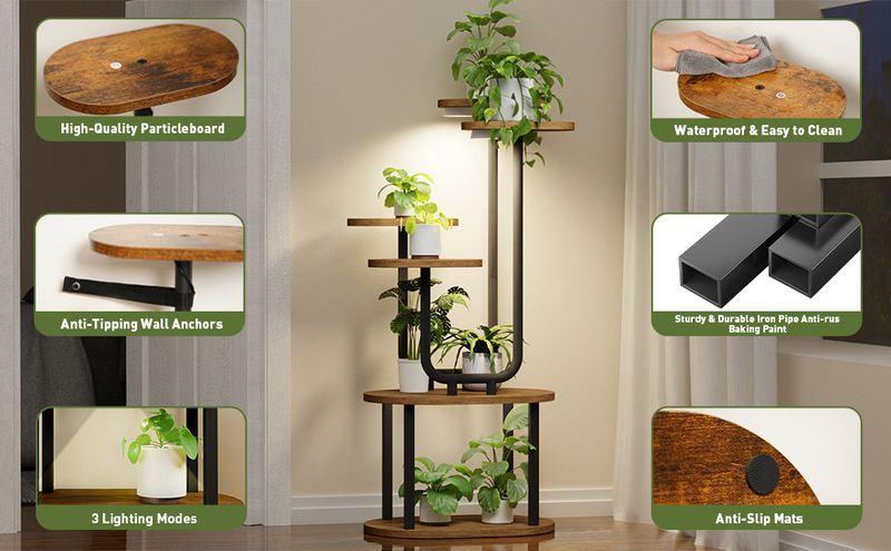 Indoor Support 6-Tier Metal Living Room Multiple Stands Corner Flower Double U-Shaped Plant Stand_voghion.com