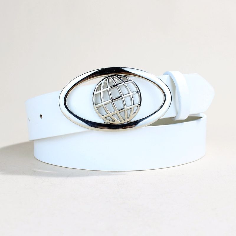 Trendy Planet Retro Schwarzer Gürtel Coole ovale Schnalle Herren Persönlichkeit Schlichter Damen Dekorativer Gürtel Nischengürtel_voghion.com