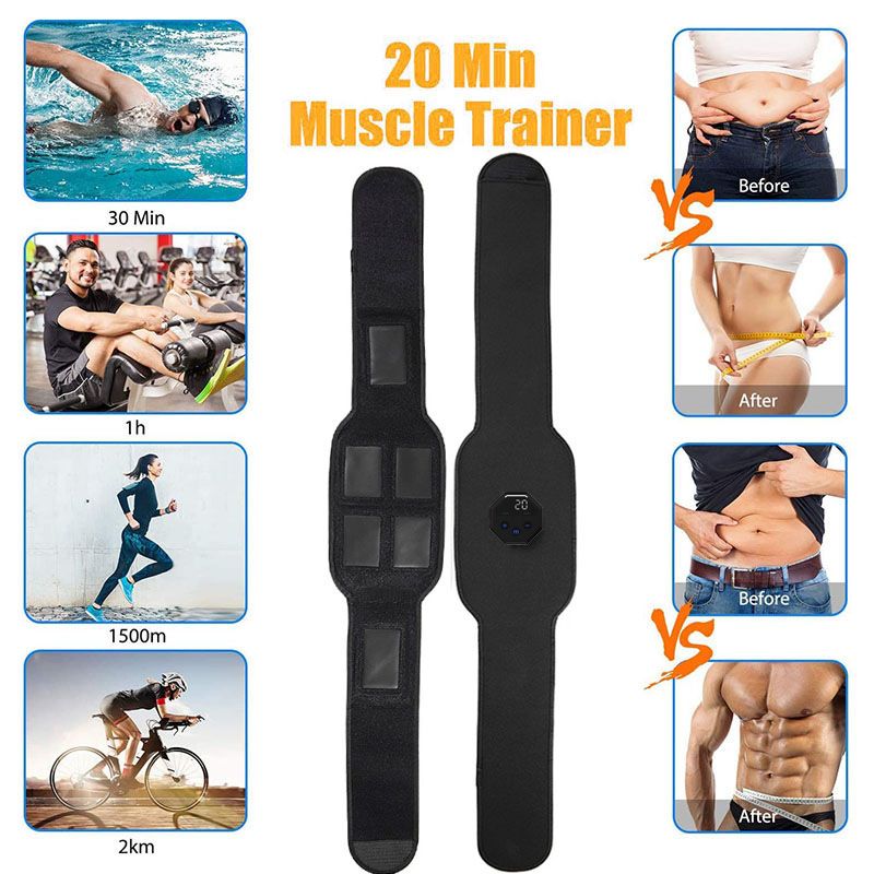 10 Modi mit Display, wiederaufladbarer EMS-Bauchmuskel-Patch, waschbarer Stoff, Lazy Home Fitness-Hüftgurt_voghion.com