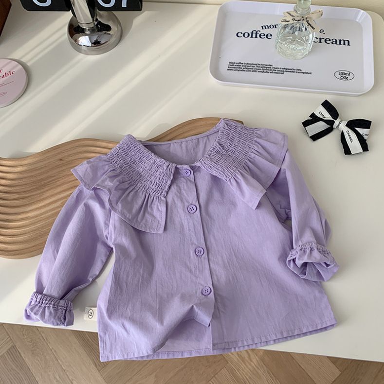 Kinderkleidung Mädchen Blumenherz Pullover mit Kragen Hemd und Schlaghose dreiteiliges Set_voghion.com