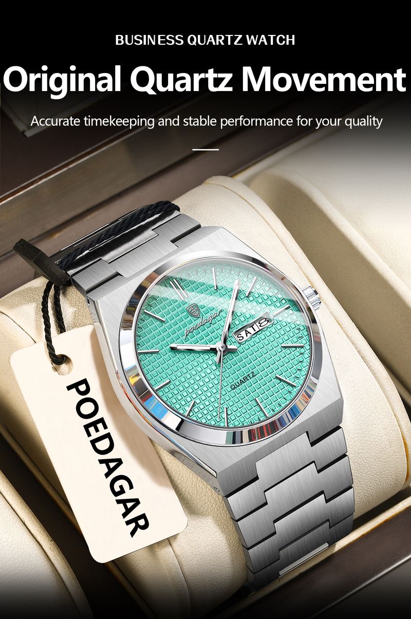 POEDAGAR Top Business Man Watch Luminous Waterproof Stainless Steel Men Wristwatch Date Week Quartz Fashion Casual Men's Watches_voghion.com