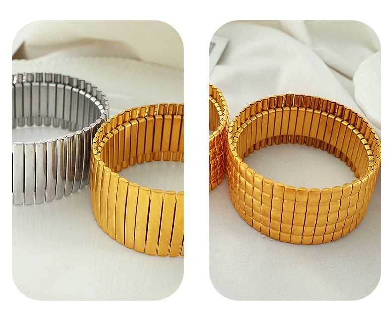 Damen Bijouen Nisch Einfacht Quadratescht Kariert Armband Titanstahl Vergoldet Net-Verblasend Metall Kubanesch Kette Villsäiteg_voghion.com
