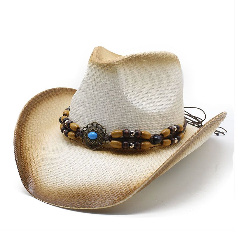 Spring and summer outing curled edge western cowboy outdoor sun fishing straw hat_voghion.com