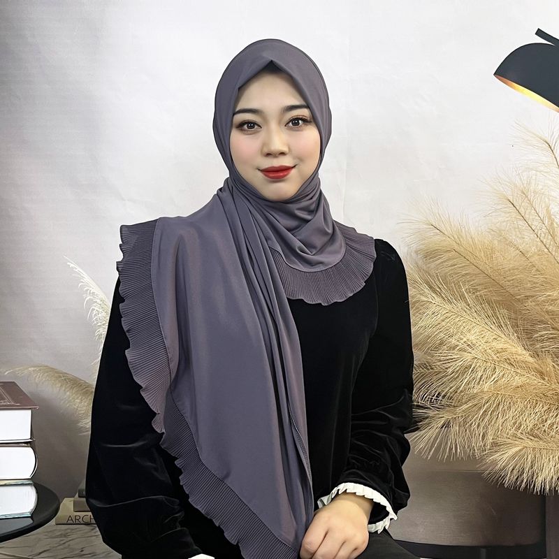 Naiste Hijab ühevärviline šifoonist pikk sall pullover ühekihiline volangiga naiste mähis mugav naiste sall_voghion.com
