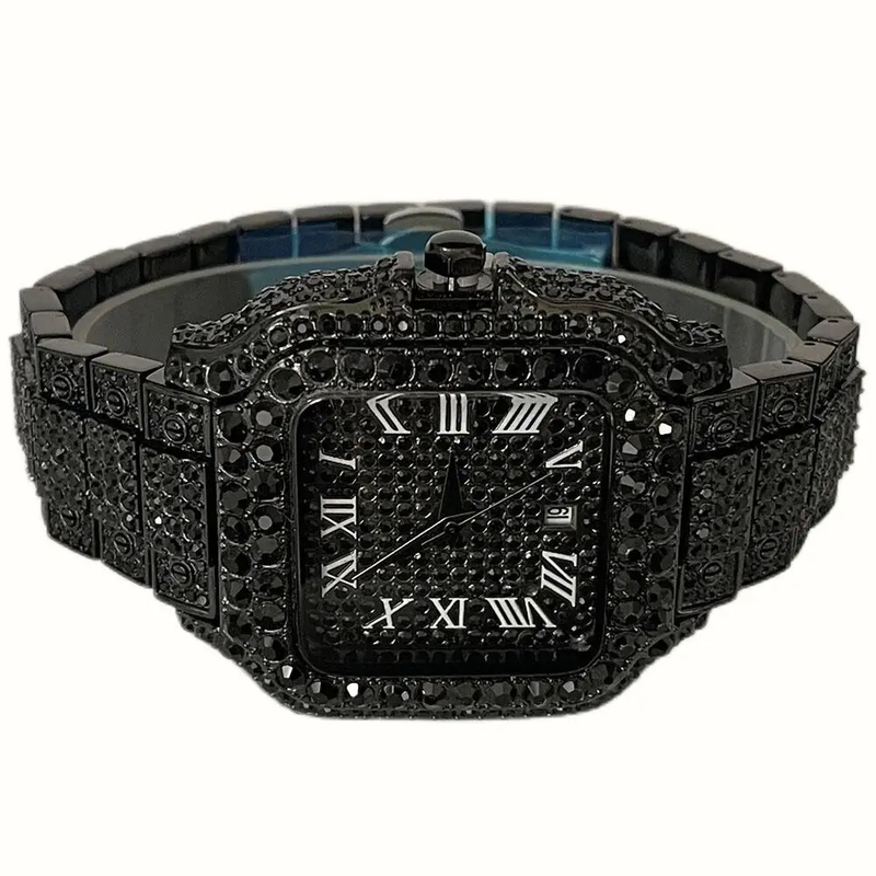 MissFox - Men's Luxury Quartz Watch, Date Present, Hip Hop, Ice Diamond, Shiny, Square, Direct Shipping_voghion.com