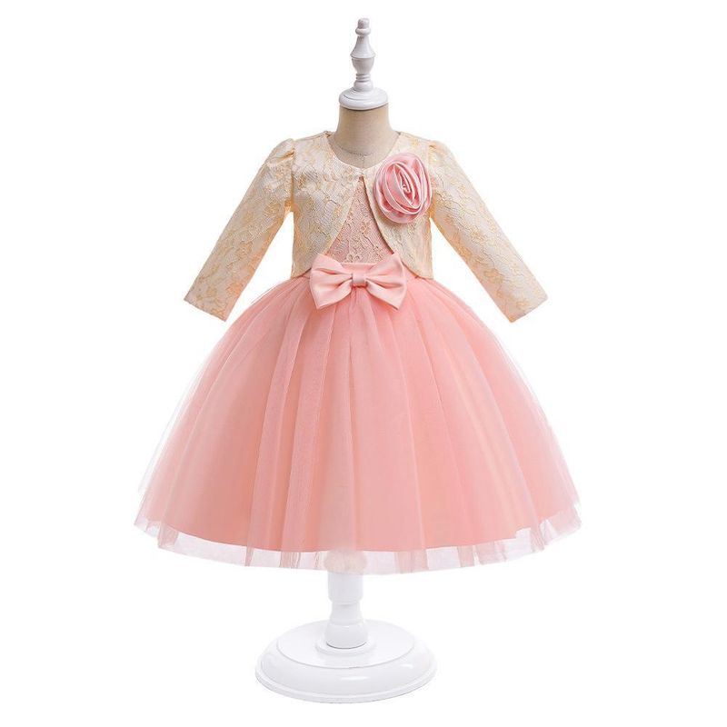 Nuovo vestito per bambini, vestito da principessa per bambine di piccole e medie dimensioni, gonna in tutù con fiocco ricamato e giacca, completo in 2 pezzi_voghion.com