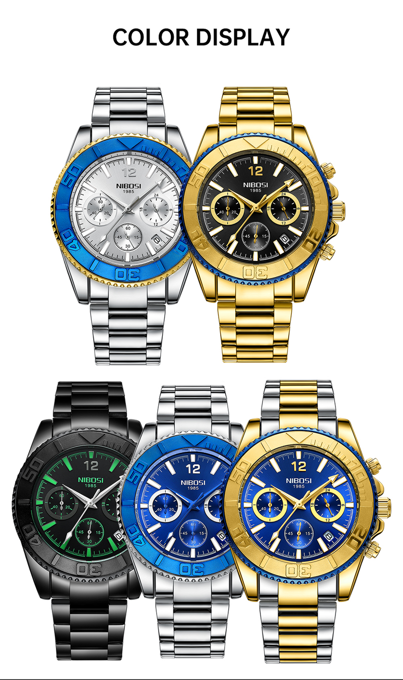 Montres de sport décontractées pour hommes chronographe montre de plongée en acier inoxydable montre-bracelet grand cadran horloge à quartz lumineuse_voghion.com