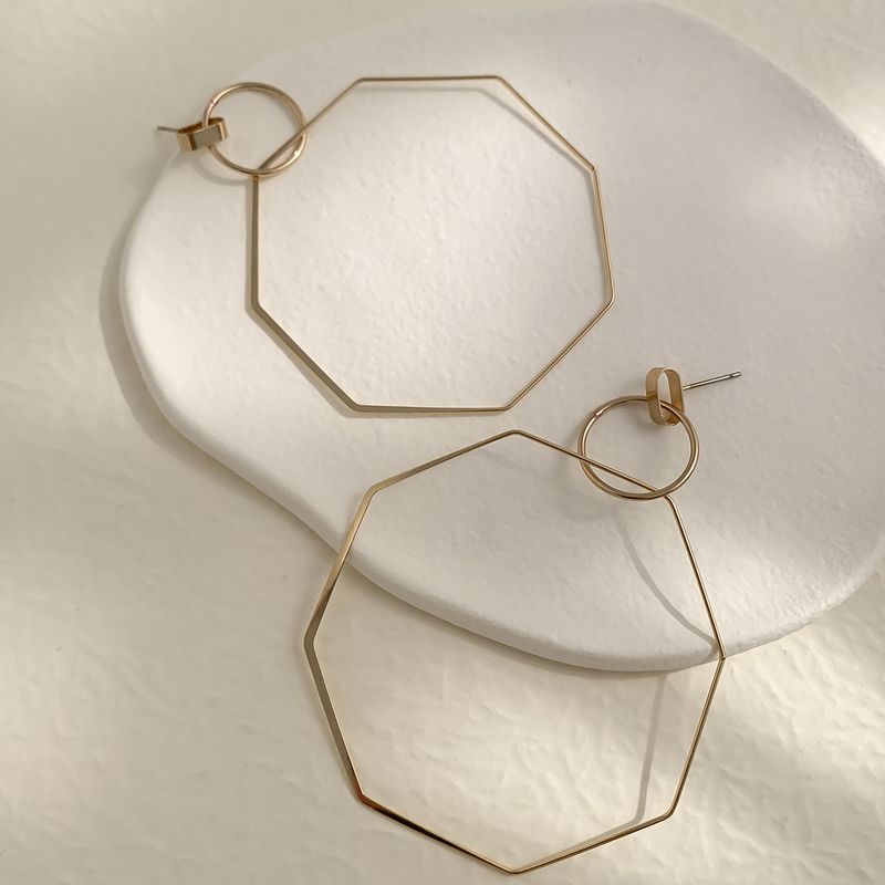 Orecchini da donna in oro, semplici, geometrici, linea irregolare, versatili, orecchini per donna, in metallo liscio, ottagonali, gioielli per le orecchie_voghion.com