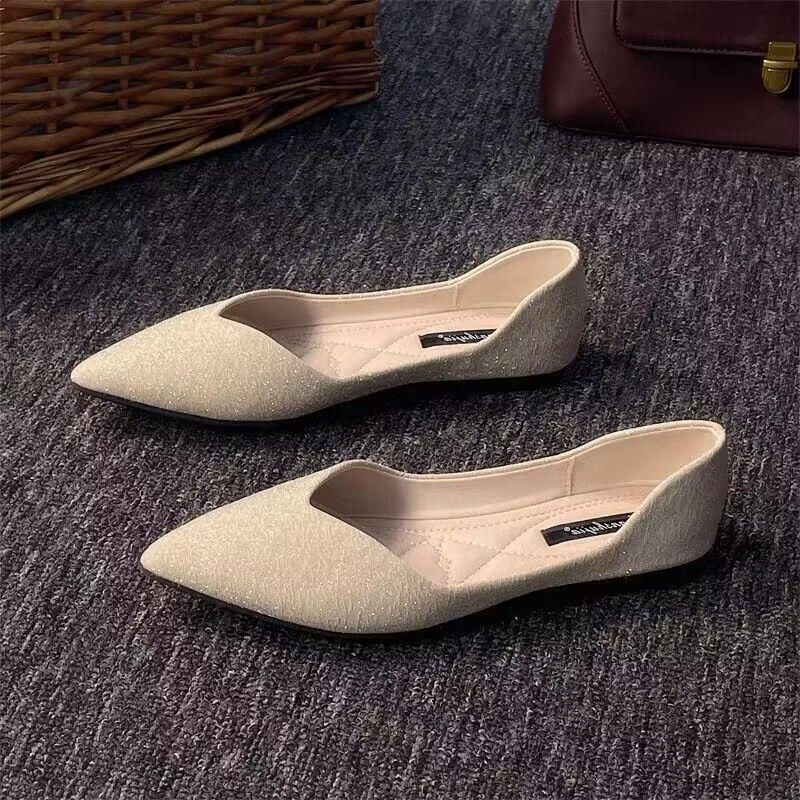 For Women 2025 New Pointed Toe Flat Heel Shallow Mouth Boat Soft Sole Versatile Fairy Work All-Season Single Shoes_voghion.com