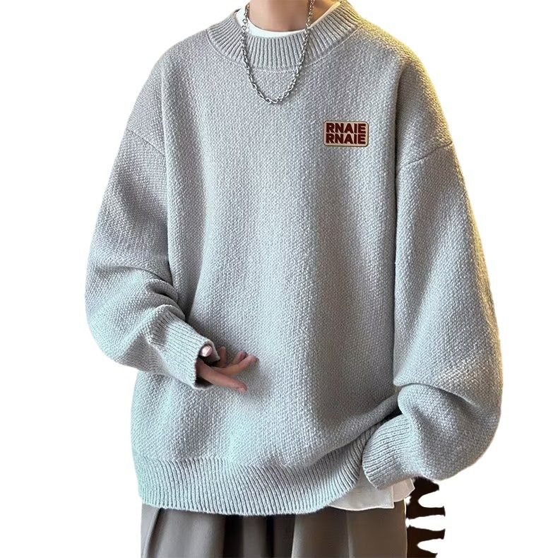 Round neck sweater for men in winter, with plush and thick pullover, loose base, knitted sweater, and outerwear_voghion.com