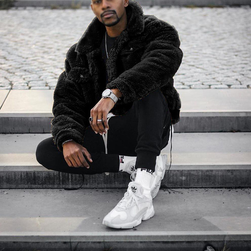 Herrenbekleidung, Mantel, modisch, Streetfoto, dick, einfach, mittellang, langärmelig, Plüsch, warm, lockere Jacke_voghion.com