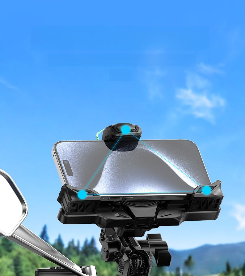 Motorcycle Three-Claw Fixed Electric Bike Clip Wired Charging Riding Phone Holder Rotatable_voghion.com
