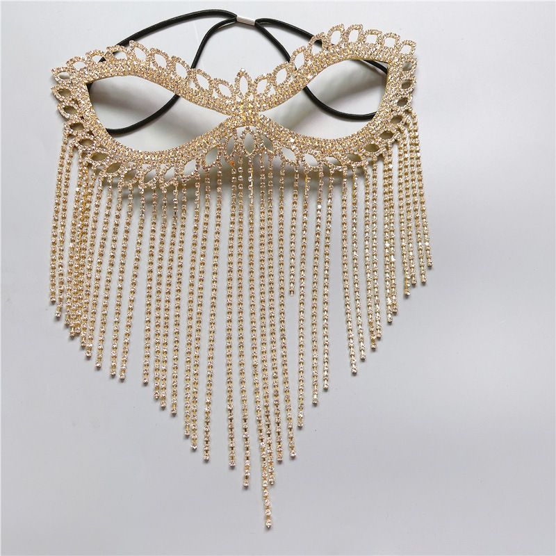 Strass-Quaste-Gesichtsmaske für Frauen mit Fransen, Maskerade, Kopfkette, Schmuck für Halloween, Party, Cosplay_voghion.com