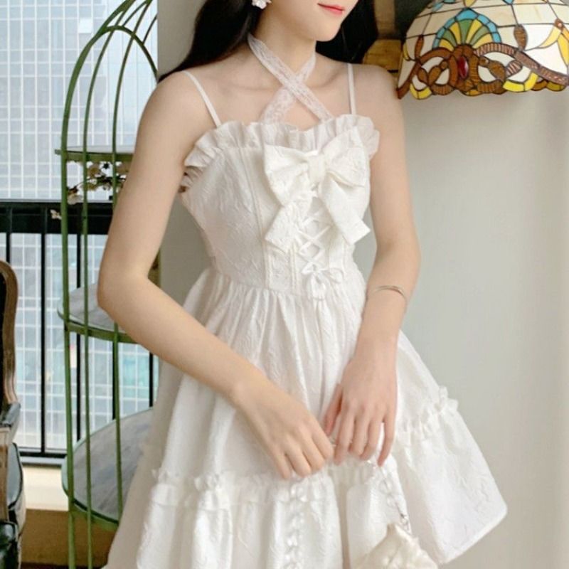 2025 Vestidos De Mujer Nette Sommer Kleider Für Frauen Lolita Stil Japanischen Süßen Robe Femme Bandage Bogen Rüschen Weiß Kleid_voghion.com