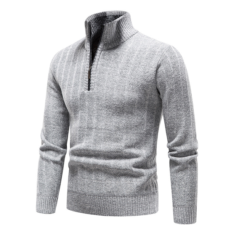Herbst/Winter Herren-Pullover mit Stehkragen, Business-Streifen und Fleece-Pullover für Herren_voghion.com
