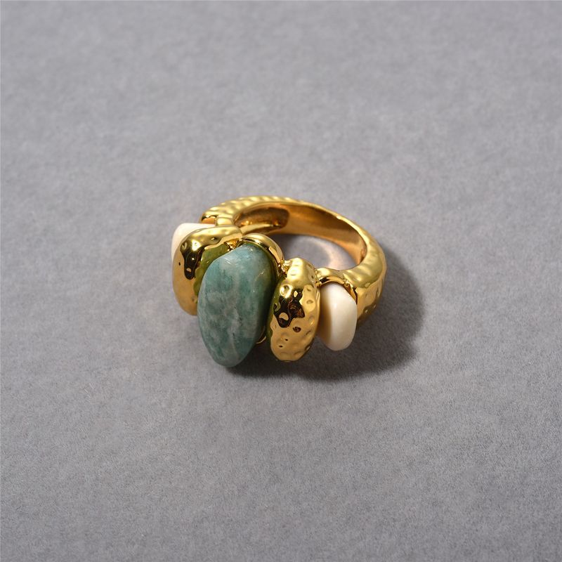 Damenschmuck, elegantes Set mit unregelmäßigen Amazonit-Ohrringen und -Ringen, geometrische Ohrringe im Vintage-Boho-Stil und stapelbare Ringe für Frauen_voghion.com