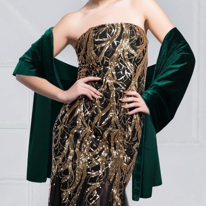 Modischer Damenschal in Burgunderrot, Samt, Seidenschal, Mehrzweck-Langschal, Kleid, Cheongsam mit kleinem Schal außen_voghion.com