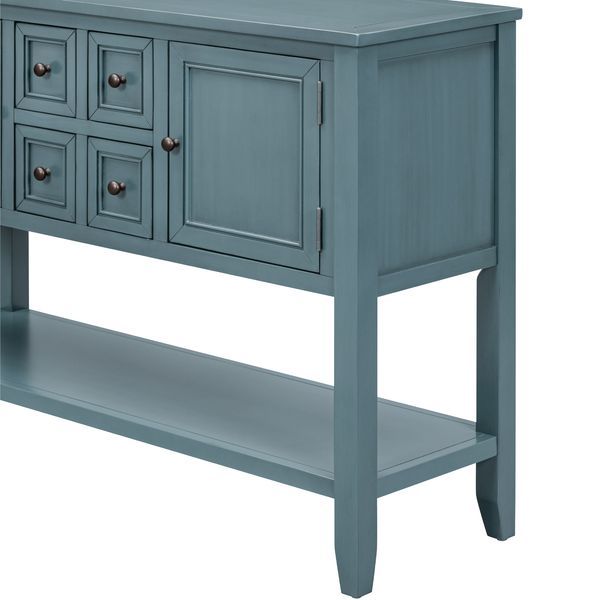 TREXM Cambridge Series Ample Storage Vintage Console Table With Four Small Drawers And Bottom Shelf For Living Rooms, Entrances And Kitchens (Dark B_voghion.com