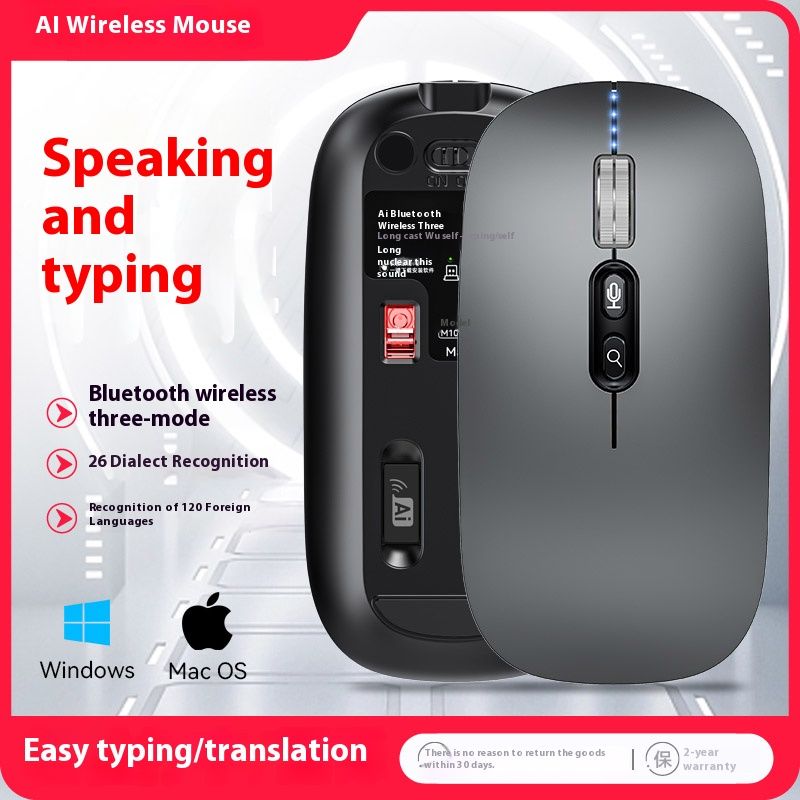Smart Voice 2,4G Wireless Bluetooth 1600DPI Stille wiederaufladbare Maus für Samsung Galaxyab A7 10.4 SM-T500505 Bleistift_voghion.com