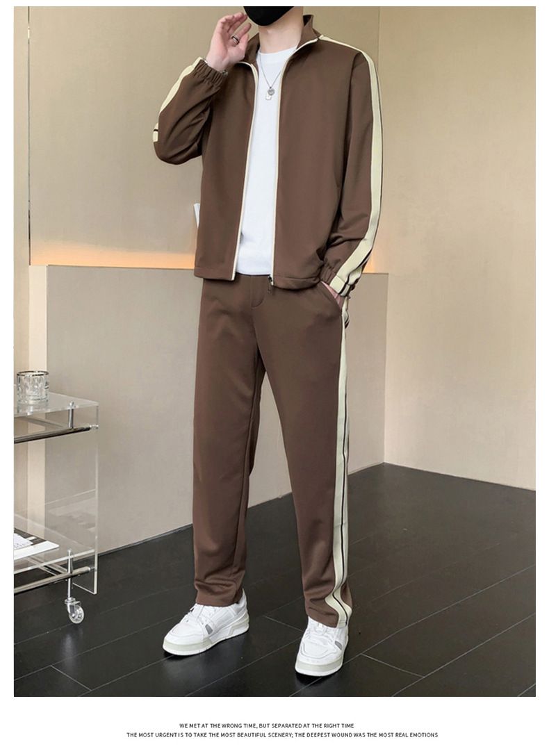 Autumn New Casual Sports Suit Men's Cardigan Jacket With Straight Leg Sweatpants, Trendy And Fashionable Two-piece Set_voghion.com