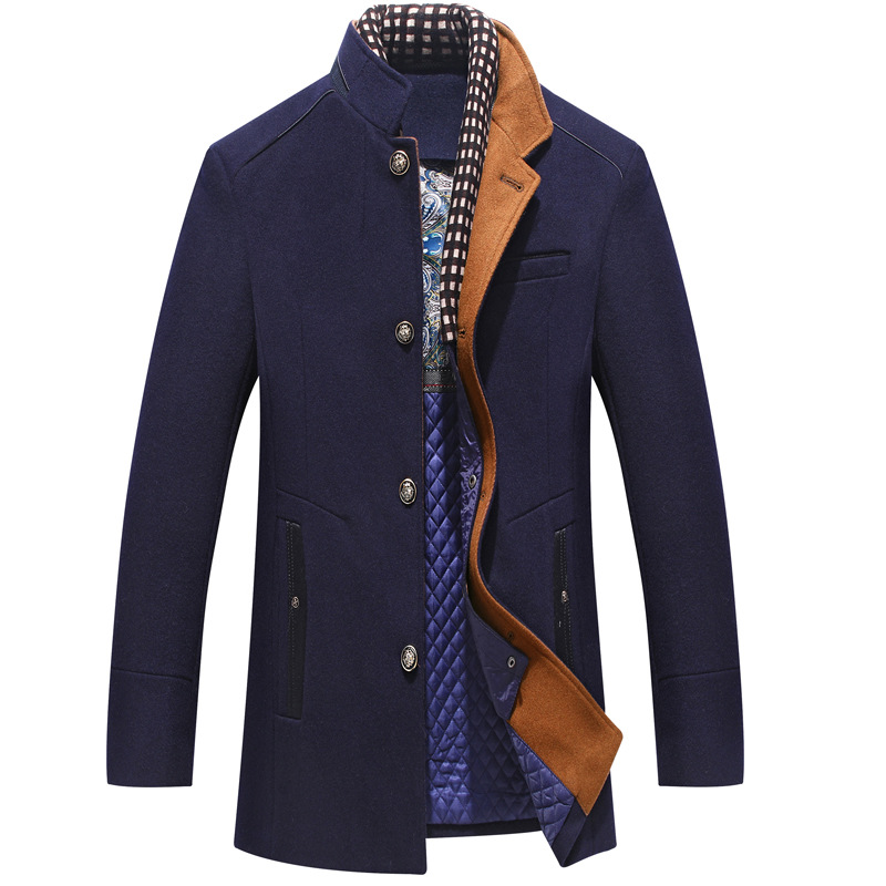 coat autumn and winter men's wool woolen coat thickened scarf collar coat men's tops_voghion.com