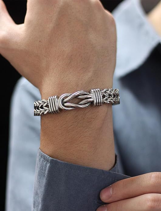 Bracciale punk da uomo in acciaio al titanio, bracciale magnetico a doppia fila in avanti e indietro in acciaio inossidabile, catena cubana in acciaio al titanio_voghion.com