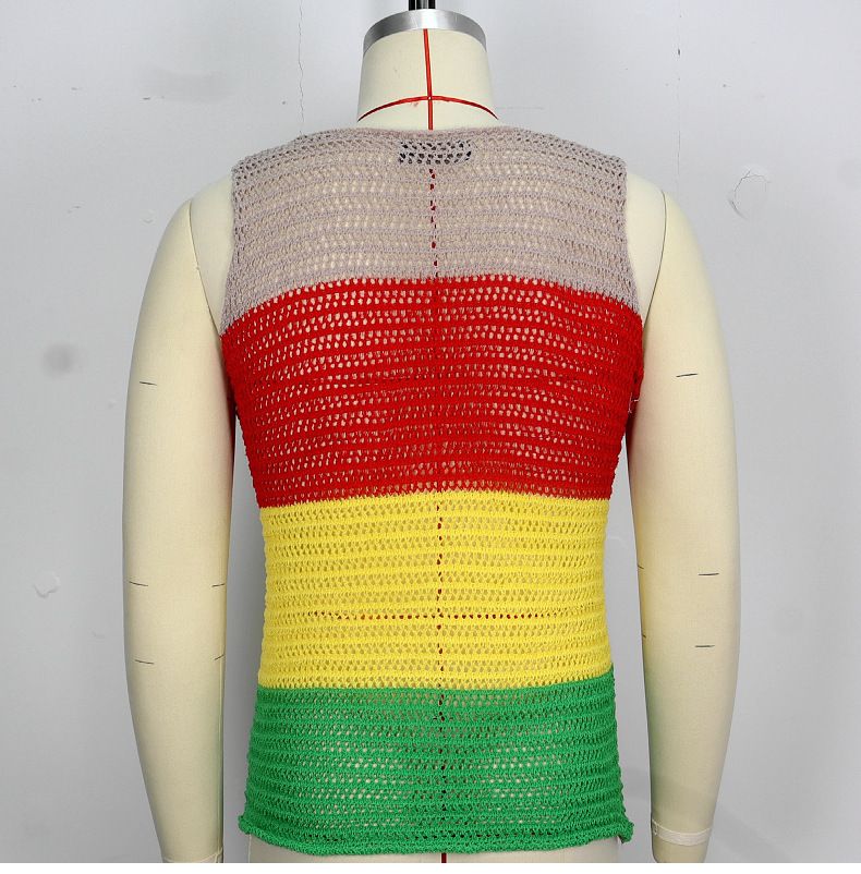 Canotta casual senza maniche in maglione lavorato a maglia con ago spesso a contrasto da uomo in stile abbigliamento da uomo SY0081_voghion.com